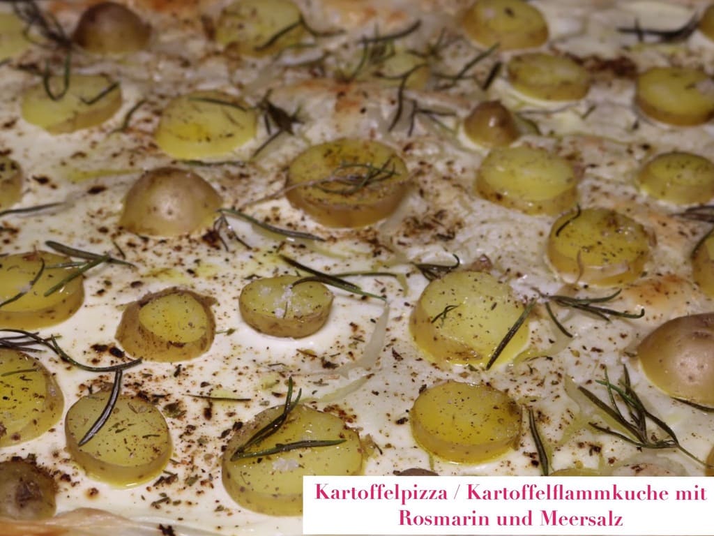 Kartoffelpizza / Kartoffelflammkuchen mit Rosmarin und Meersalz